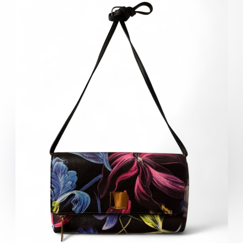 Ted Baker Floral Print Crossbody Bag in Black, Pink, Blue, Yellow - Picture 2 of 7